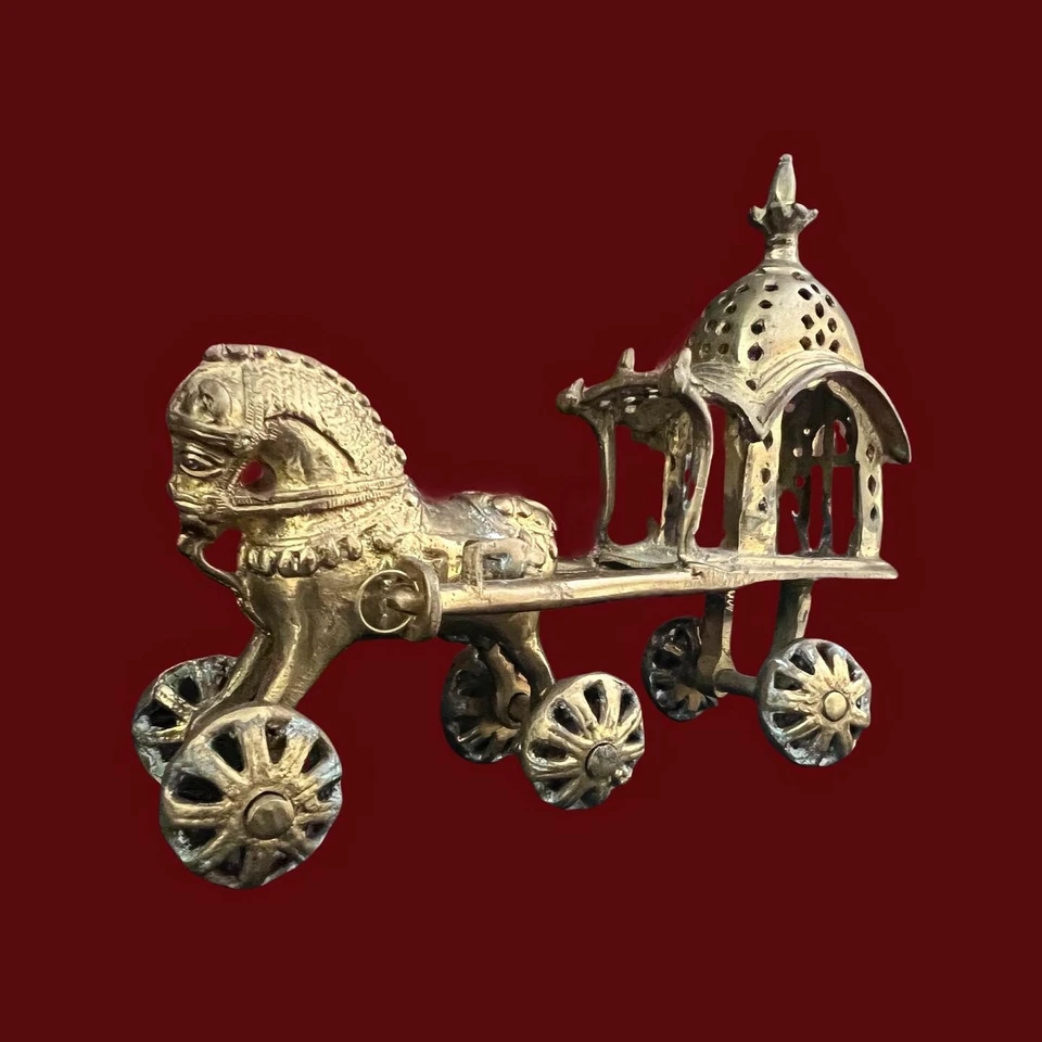 19 世纪黄铜印度寺庙战车马玩具 — 第 3/4 张图片