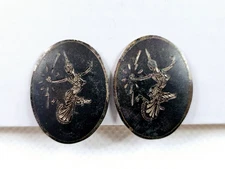 Siam Sterling Silver Thai Dancers Screw Back Earrings Oval Vtg