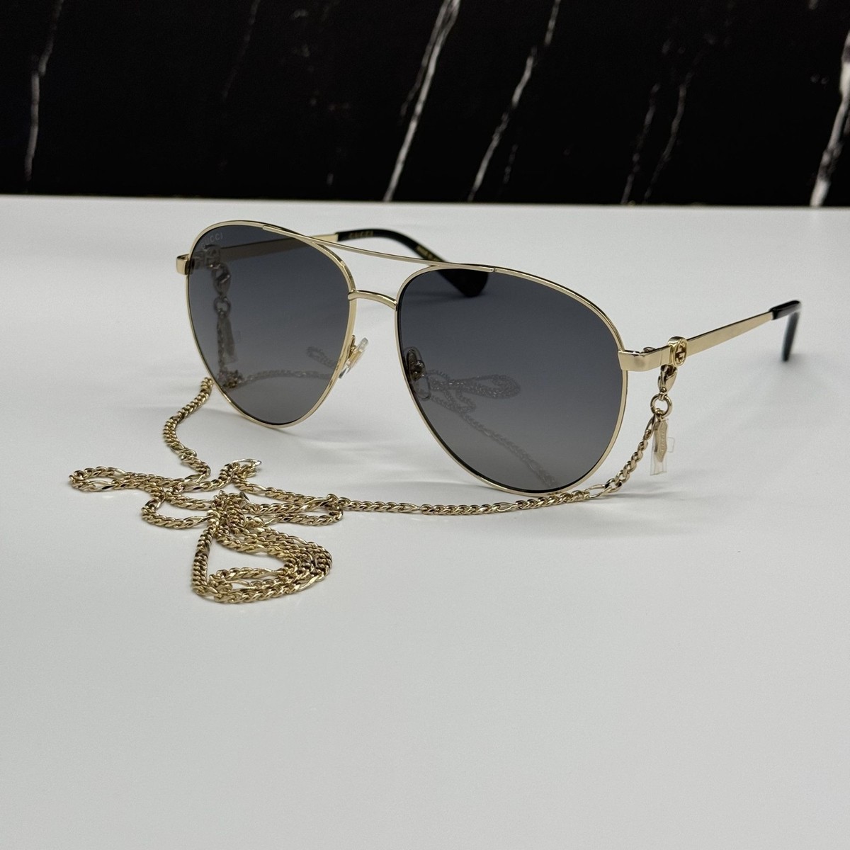 GUCCI GG1088S 001 WITH GOLD CHAIN UNISEX GUCCI SUNGLASSES 