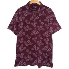 Even Tide Men  s Size L Burgundy Purple Slub Lazer Print Hawaiian Luau Polo Shirt
