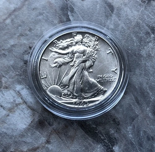 1945 WALKING LIBERTY SILVER HALF DOLLAR ALMOST UNCIRCULATED