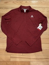 Reebok Men's Red Slim Fit Moisture Wicking Long Sleeve Mock Neck Zip T-Shirt M