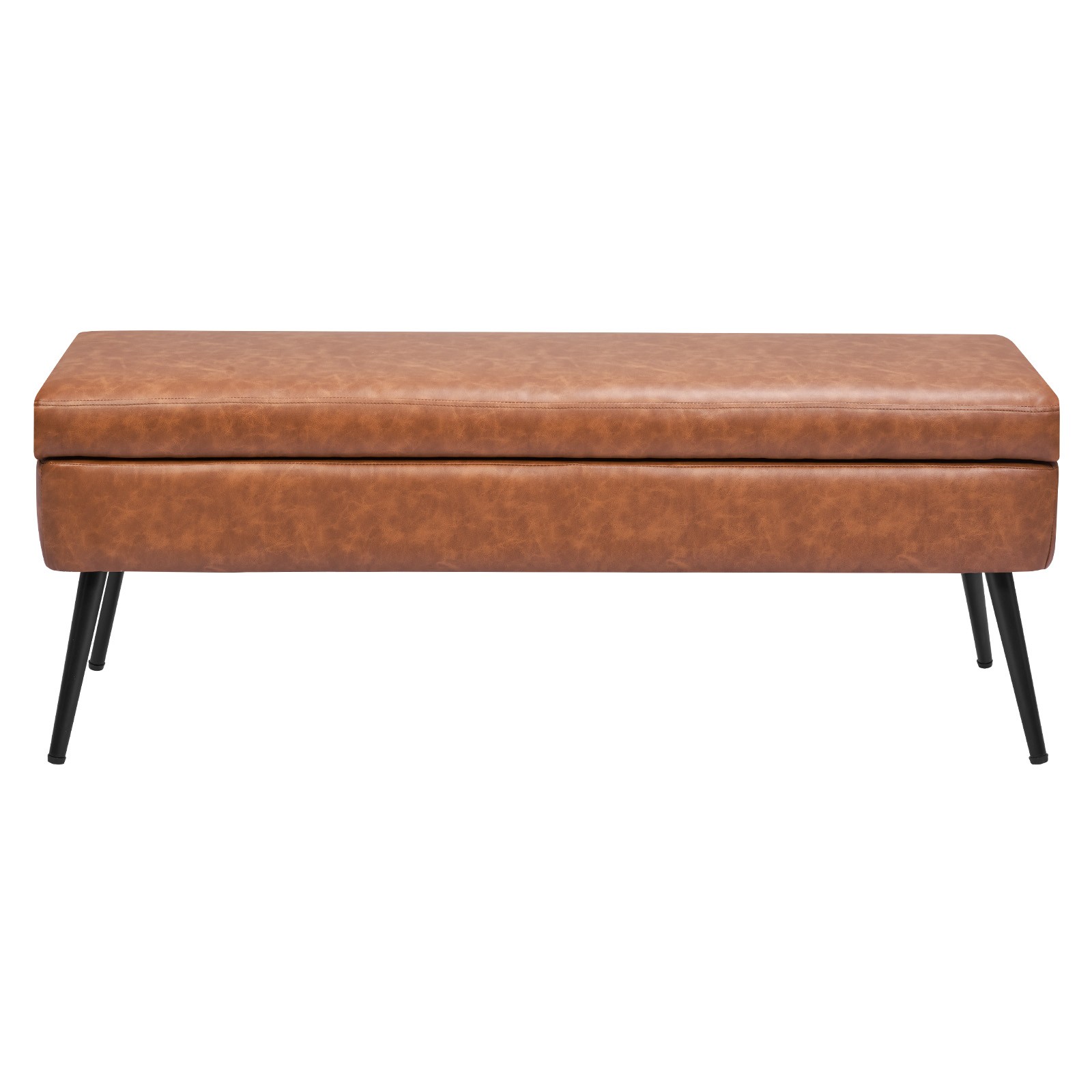Uimoso PU Leather Storage Ottoman Bench Shoe Seat with Storage& Metal Legs Brown