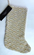 RACHEL ZOE Luxe Scallop Beaded Pearl CHRISTMAS STOCKING Velvety Champagne Beige