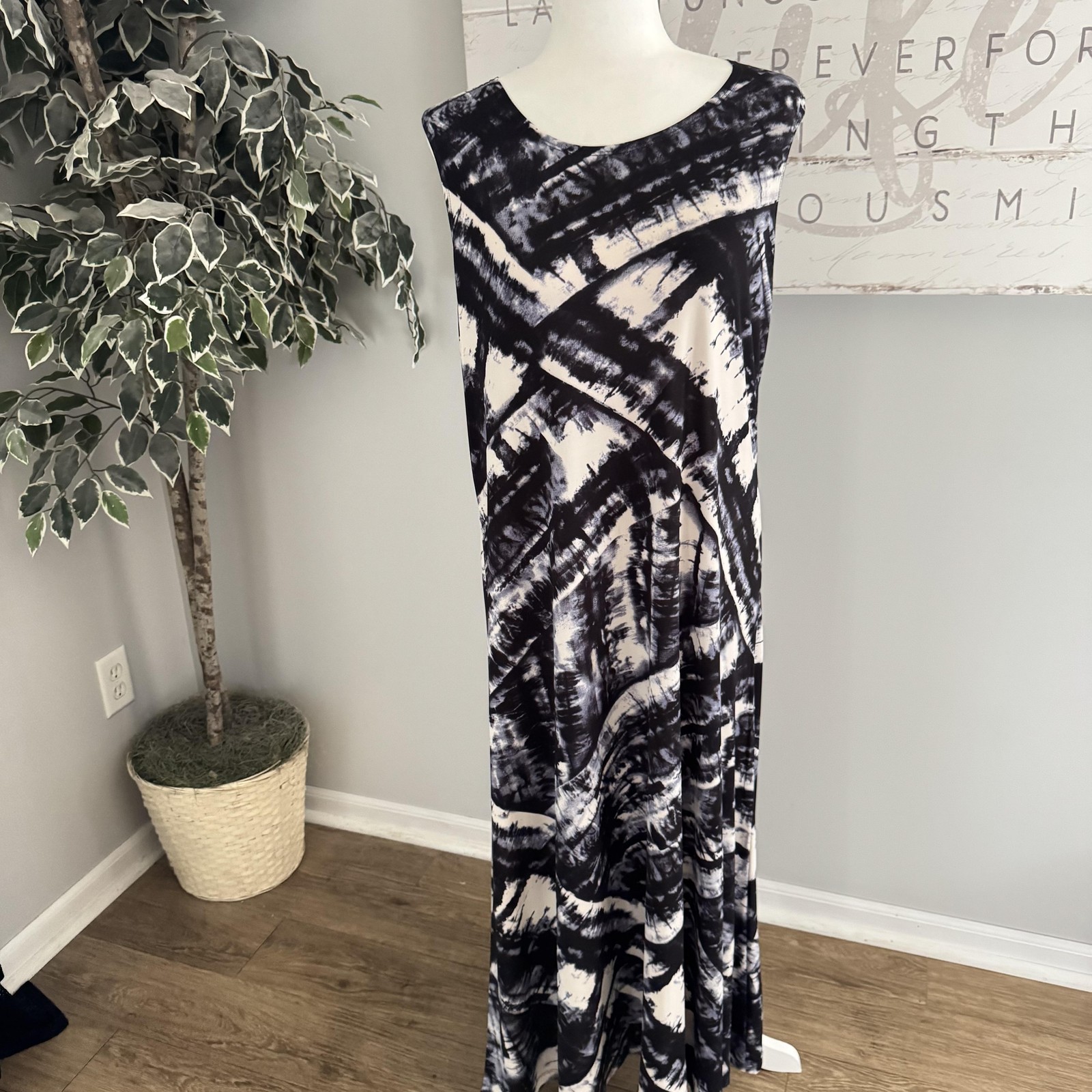 Attitudes By Renee Dress Womens XLP Petite Black Tie Dye Sleeveless Maxi Jersey