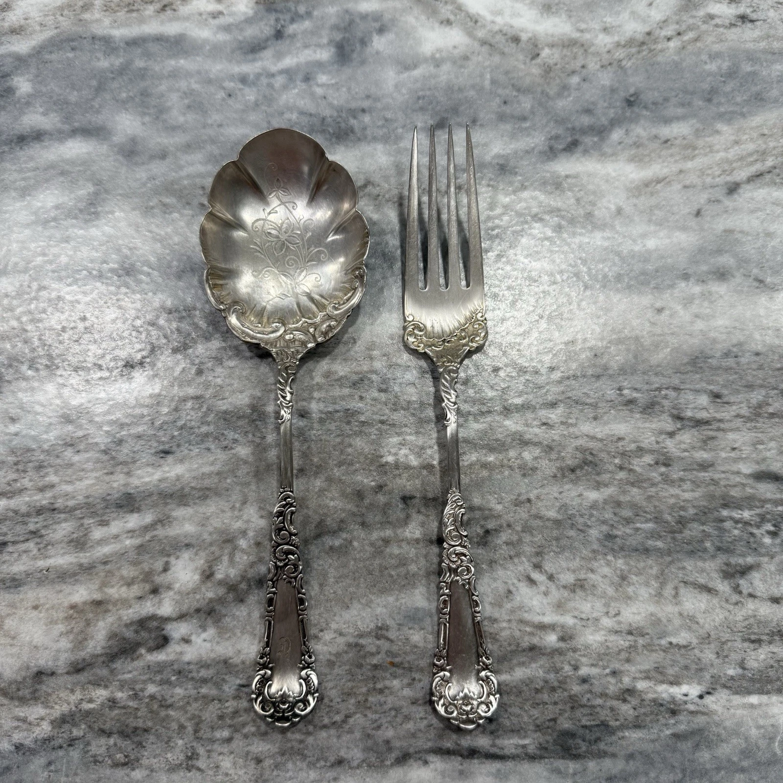 Vintage Wm Rogers "YALE" Silverplate Berry Spoon And Cold Meat Fork Antique