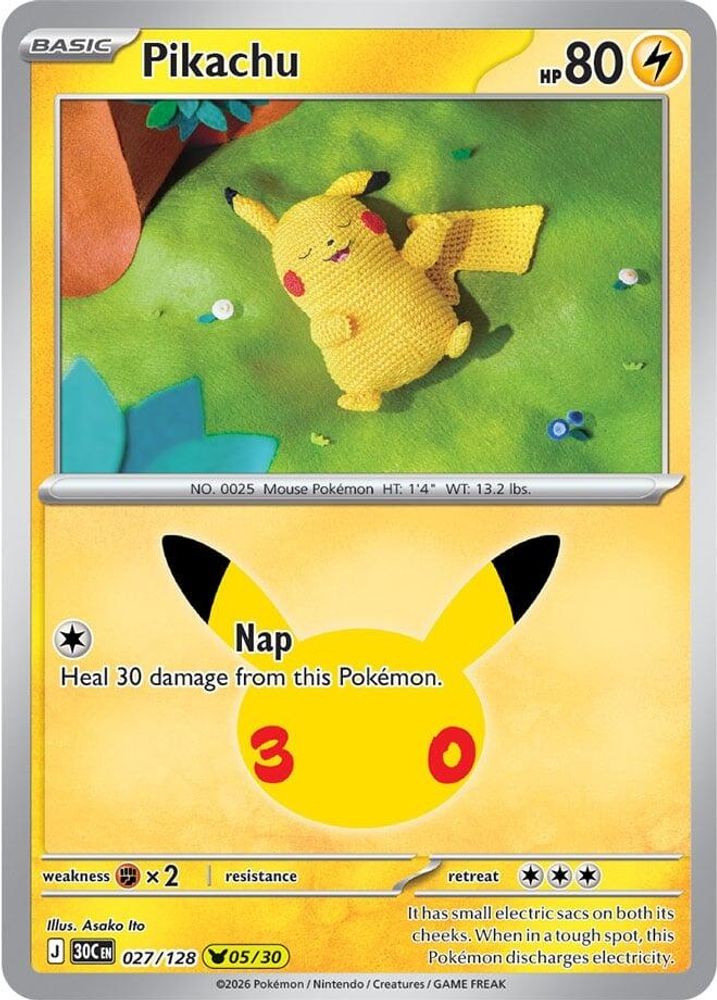 Pikachu 027/128 Holo Pikachu Rare ME: 30th Celebration Pokemon NM