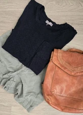 Womens Marled Essentials Pocket Tee Sz L Black Navy Heather