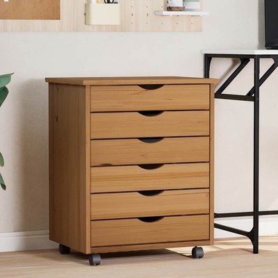 Rollschrank Aktenschrank mit 6 Schubladen Massivholz Kiefer Büro Rollcontainer