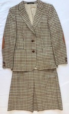 DAKS London Womens Wool Skirt Suit Set Size 10 Brown Houndstooth British Style