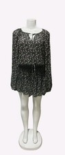 Muche Muchette Floral Chiffon Black Purple Green Long Sleeve Mini Dress One Size