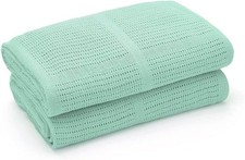 Bloomsbury Mill Organic Cotton Cellular Blankets, Mint Green, 2 Pack