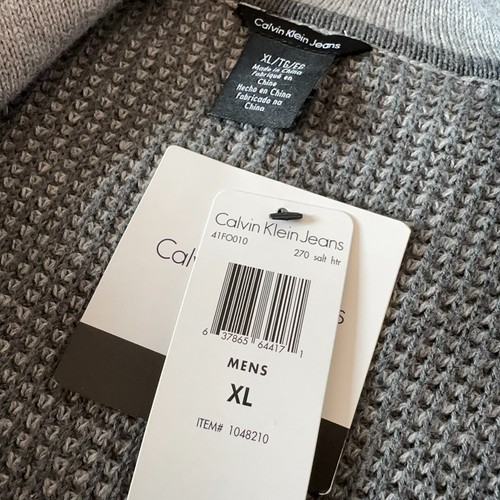 Calvin Klein Sweater Jacket Men XL Gray Full Zip Pockets Ribbed Knit Shacket - Picture 10 of 12