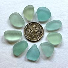 Surf Tumbled Sea Glass   Jewelry Quality  9 Light Aqua Tone Pieces