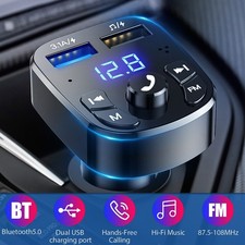 Car Wireless FM Transmitter Bluetooth 5.0 Adapter 2USB PD Charger AUX Hands-Free