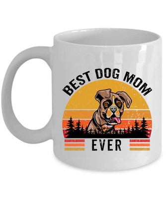 Funny Smiling Boxer Lover Best Dog Mom Ever Coffee Mug Retro Paw Tea Cup Gift