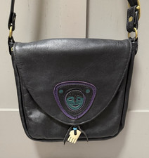 Black Leather Crossbody Bag Vintage with Snap...