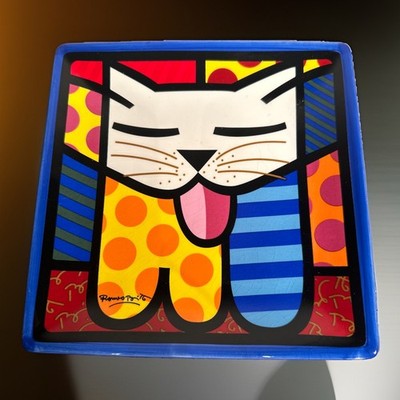 Romero Britto Square Side Plate 8x8 Cat Plate