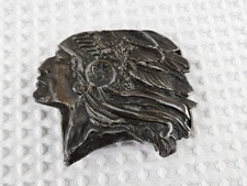 Bergamot Brass Works Native American Indian Chief Head Belt Buckle Pewter USA