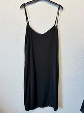 Black Slip Dress XL Cami Nightdress Adjustable Straps Lace Trim Layering 1386