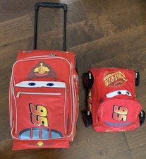 Disney Lightning McQueen Travel Luggage Rolling Suitcase Cars Backpack Lot Of 2