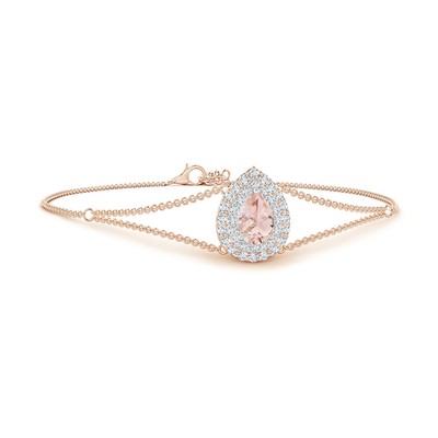 ANGARA 0.98 Ct Pear-Shaped Morganite Bracelet with Double Halo in 14K Solid Gold