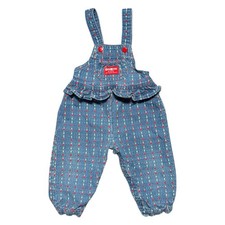 Vintage OshKosh B'Gosh Girls Denim Overalls Ruffled Hearts 100 Cotton USA 24m