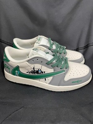 Nike Air Jordan 1 Low Stussy Style Green Grey White Men s Casual Sneakers