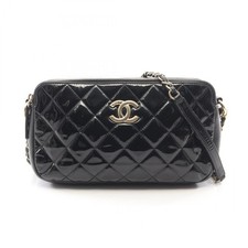 Chanel Zip Crossbody Quilted Patent Leather Black Shoulder Bag Authentic