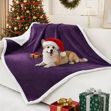 Waterproof Blanket Throw for Large Dogs, Soft 50x60 Inch Dark Purple/White
