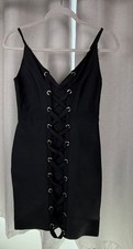PrettyLittleThing Womens Black Bandage Mini Dress UK 6 Lace Up Bodycon Party
