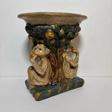 Vintage Majolica Style Ceramic Fruit - Monkeys Vase Planter