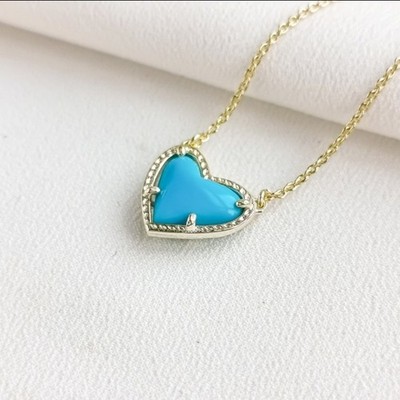 Kendra Scott Ari Gold Heart Pendant Necklace with Turquoise Accent New