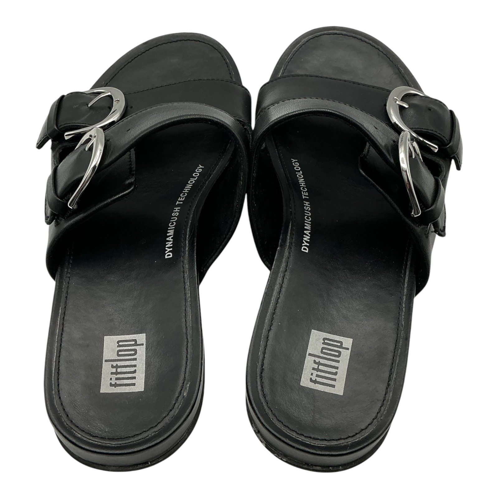 Fitflop Gracie Womens Slides UK 4 Black Leather Flat Buckle Sliders Sandals image 6