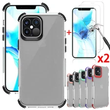 For iPhone 12 Pro Max/12/Mini/Pro Shockproof Clear TPU Case Cover+Tempered Glass
