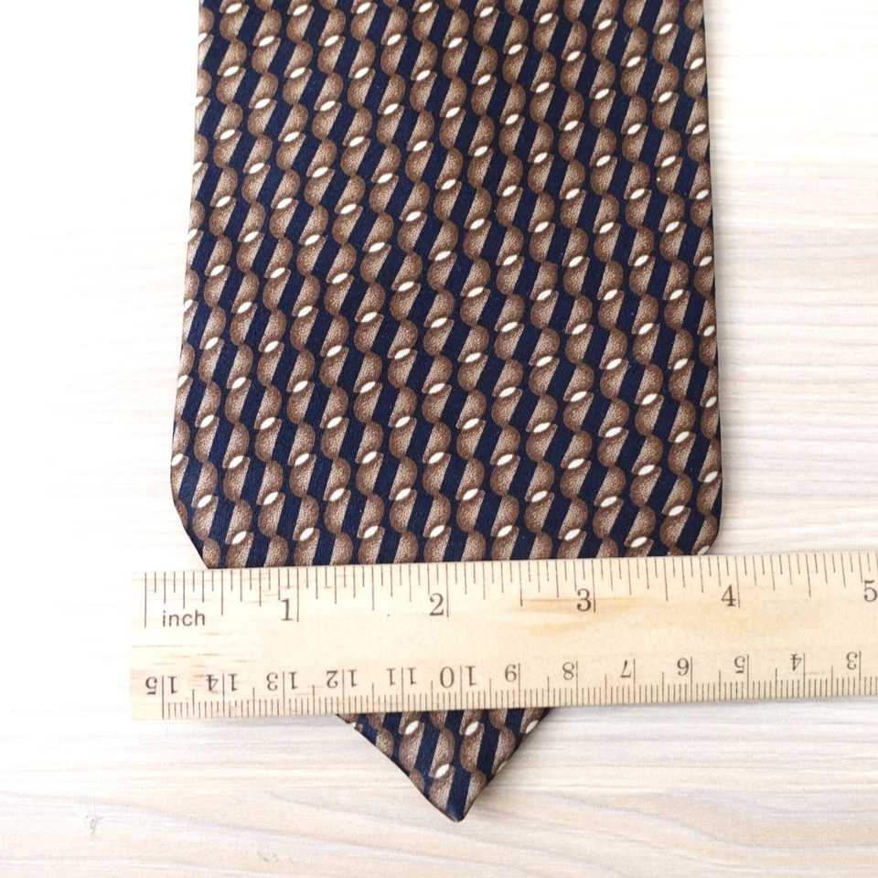 Corbata de cuello PIERRE BALMAIN para hombre azul marrón geo abstracto seda diseñador lujo EE. UU. Foto 4 de 4