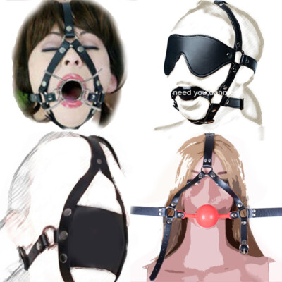 Head Harness Open Mouth Gags Blindfold Face Mask with Gags Slaves Belt Binding