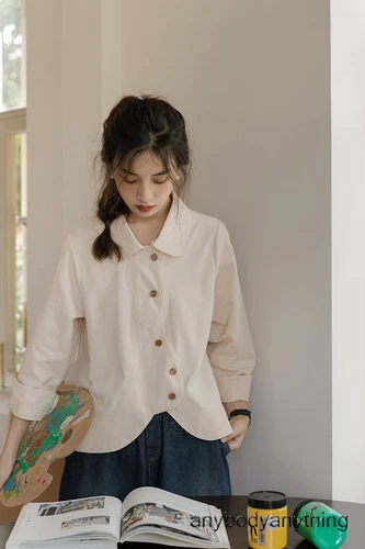 Lockeres langärmeliges japanisches Harajuku-T-Shirt mit Revers Rüschen Bluse Tops für Damen - Bild 2 von 11