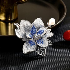 Elegant Lotus Flower Brooch with Freshwater Pearl Rhinestones