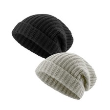 2 Packs Unisex Warm Hat Knitted Beanie Stretch Skull Hat Cuffed Cap Black  Gray