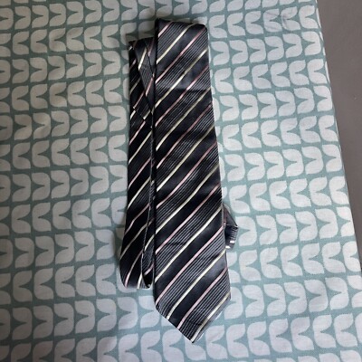 Canali Herren Krawatte Reine Seide Streifenmuster Grau Rosa Gelb Made in Italy