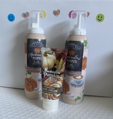 2 X BBW Marshmallow Pumpkin Latte Whipped Body Mousse 5.3 Oz + Hand Cream 2 Oz