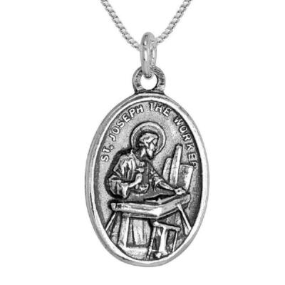Sterling Silber St. Josef der Arbeiter Medaille Anhänger/Charm, italienische Box Kette