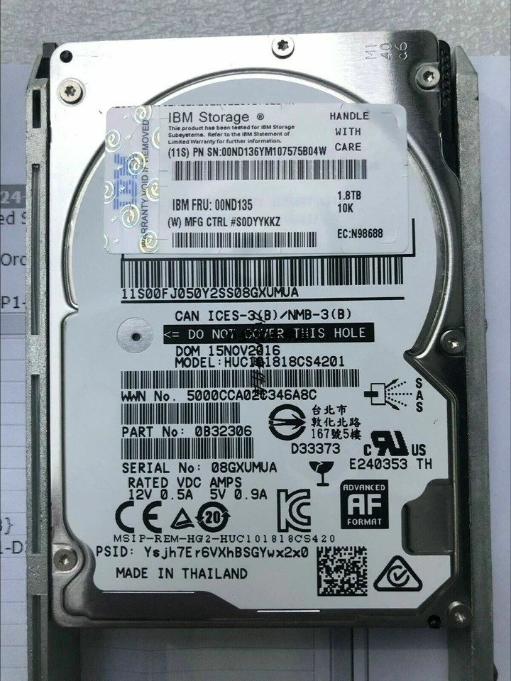 IBM 00ND135 1.8TB 10K 2.5 SAS HDD Hitachi HGST HUC101818CS4201 w/caddy DS8870 - Image 3 of 4