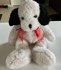 Kellytoy Sparkle Puppy Dog Plush 14  White/Black Stuffed animal with Red Bow