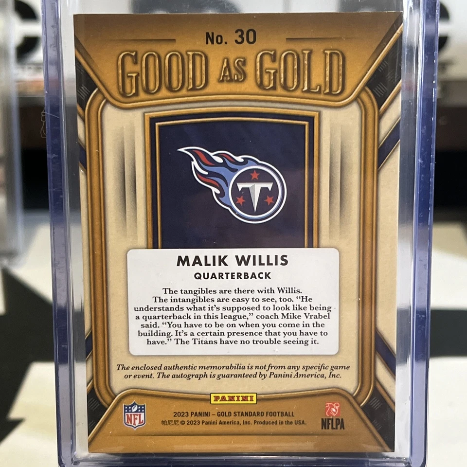 2023 Panini Gold Standard Good as Gold Malik Willis Auto Patch 7/25 Jersey # - Image 2 of 2