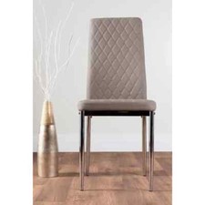 Beige Faux Leather Modern Tall Back Quilted Dining Chairs Set 4 with Metal Legs