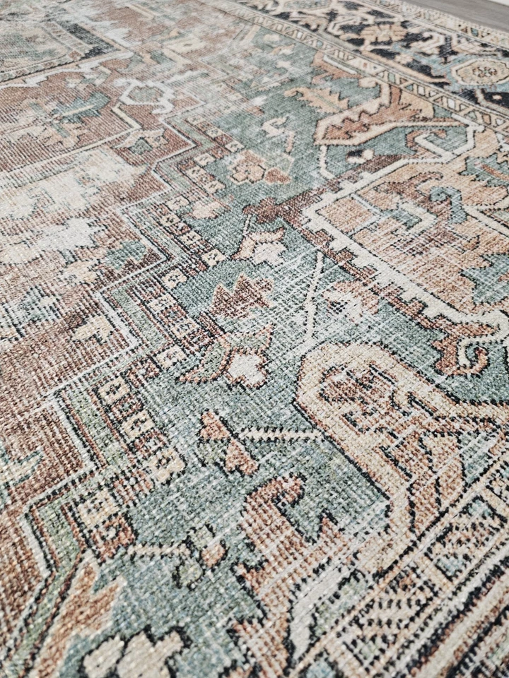 Alfombra nueva interior STAINMASTER Allen Roth lavable Tokali Medallion 5 X 8 espuma de mar Foto 3 de 4