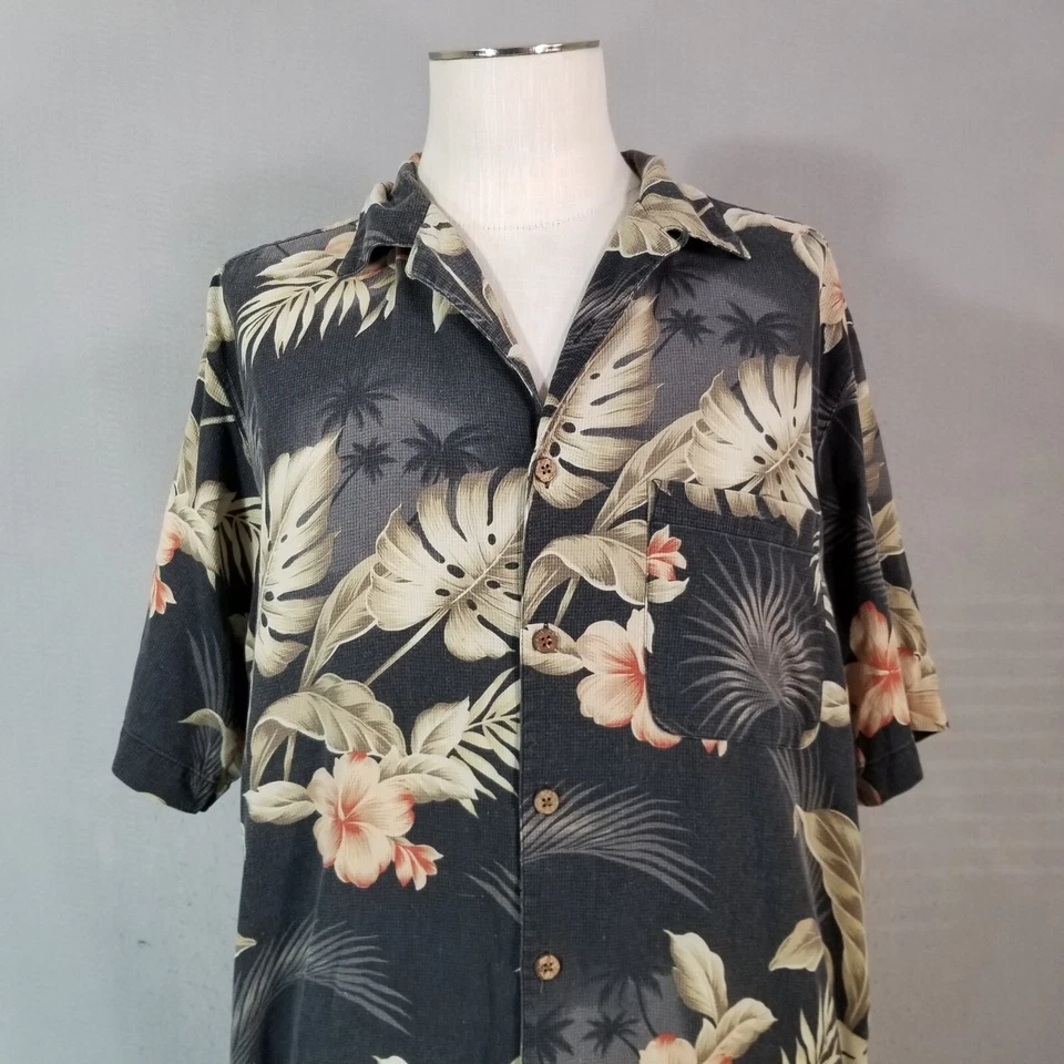 Boca classics shirt mens large gray Floral short sleeve silk Hawaiian Aloha Tiki - Image 2 of 4