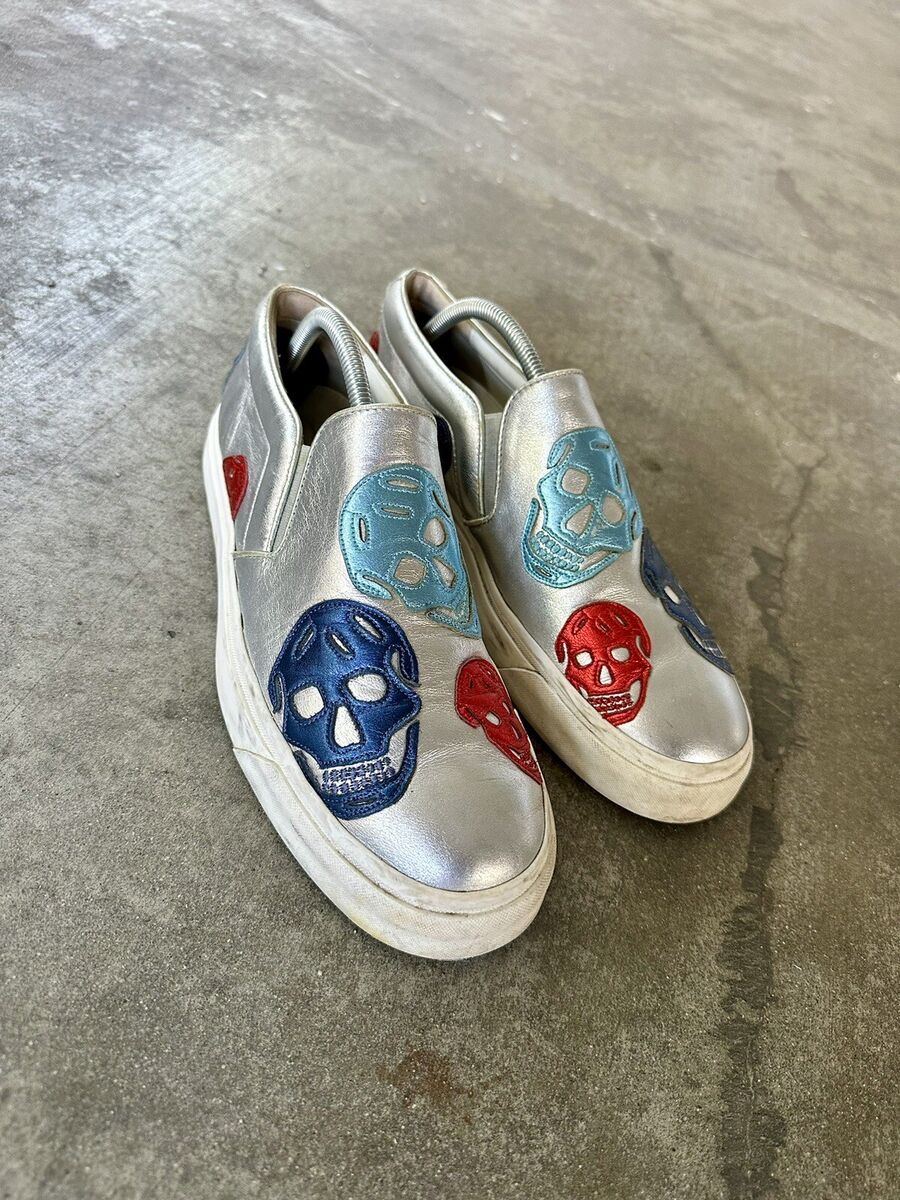 ☆韓国の人気☆【ALEXANDER MCQUEEN】☆SKULL FLAT SHOES☆ Men's ALEXANDER MCQUEEN Silver Multi Color Skulls Slip Ons